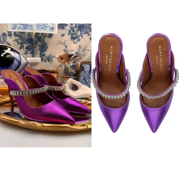 🆕 KURT GEIGER 🧿 NWOT Duke Pointed Toe Embellished Pump Mule - Size 6 - Picture 1 of 16